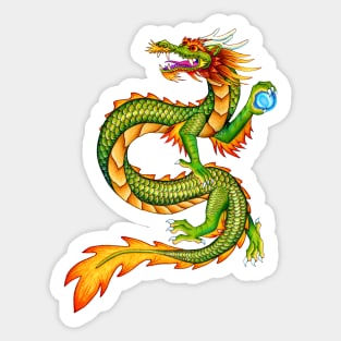 Colorful Cartoon Green Chinese Dragon Sticker